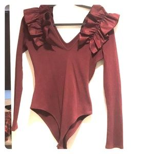 Maroon body suit with fun shoulders!
